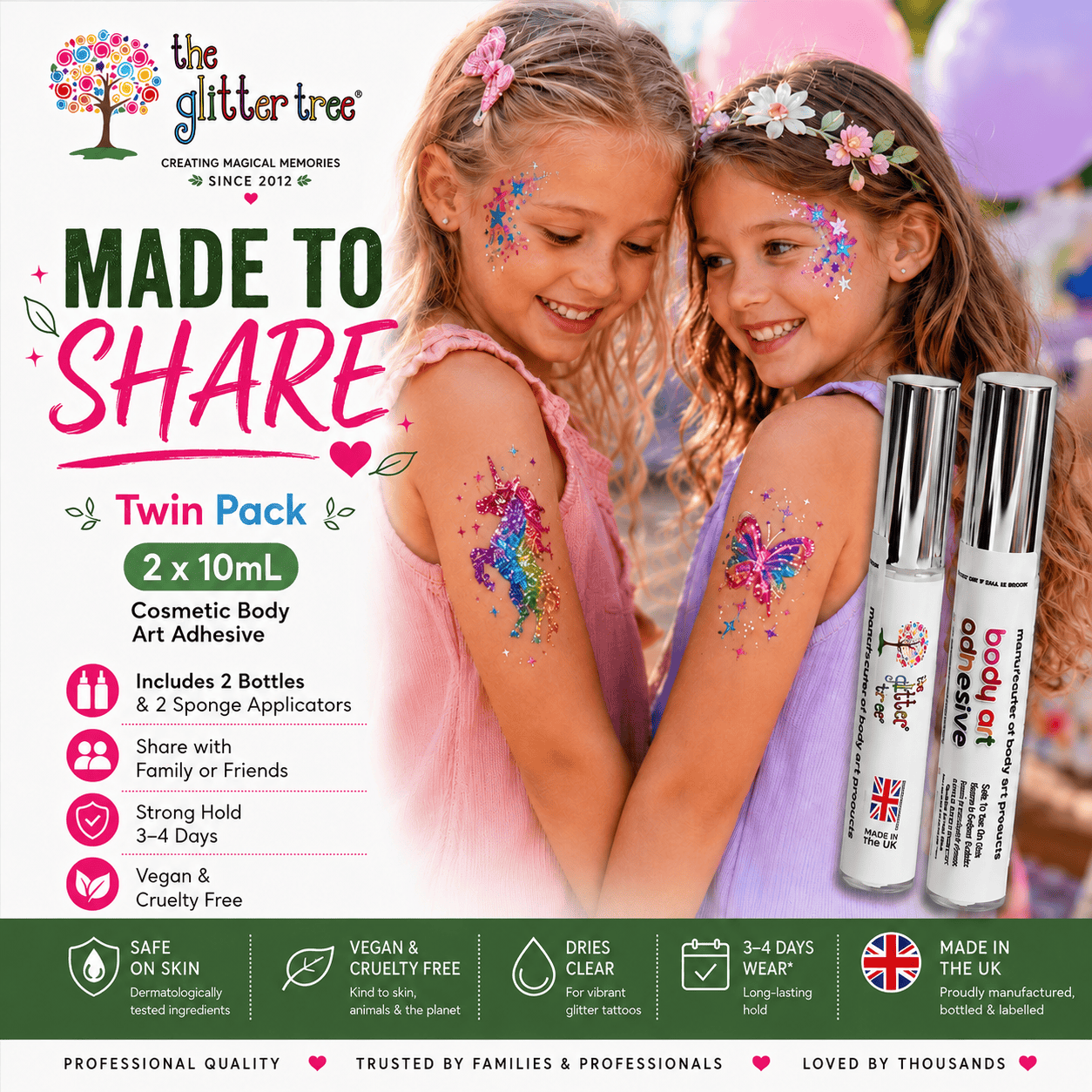 Twin Pack Body Art Adhesive | 2 x 10ml Vegan Glitter Tattoo Glue