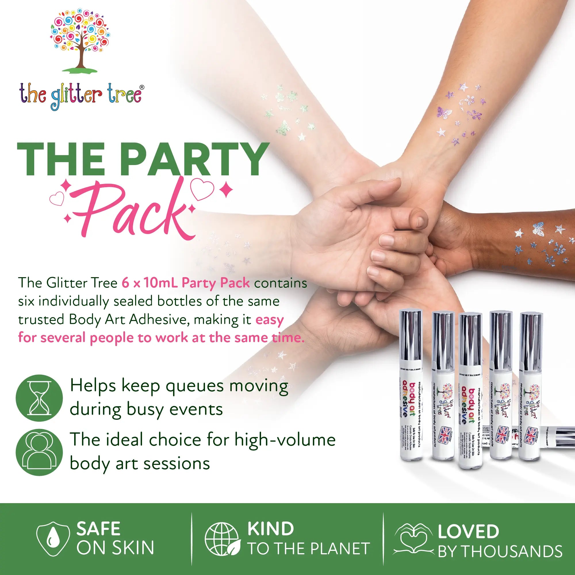 Party Pack Body Art Adhesive | 6 x 10mL Glitter Tattoo Glue