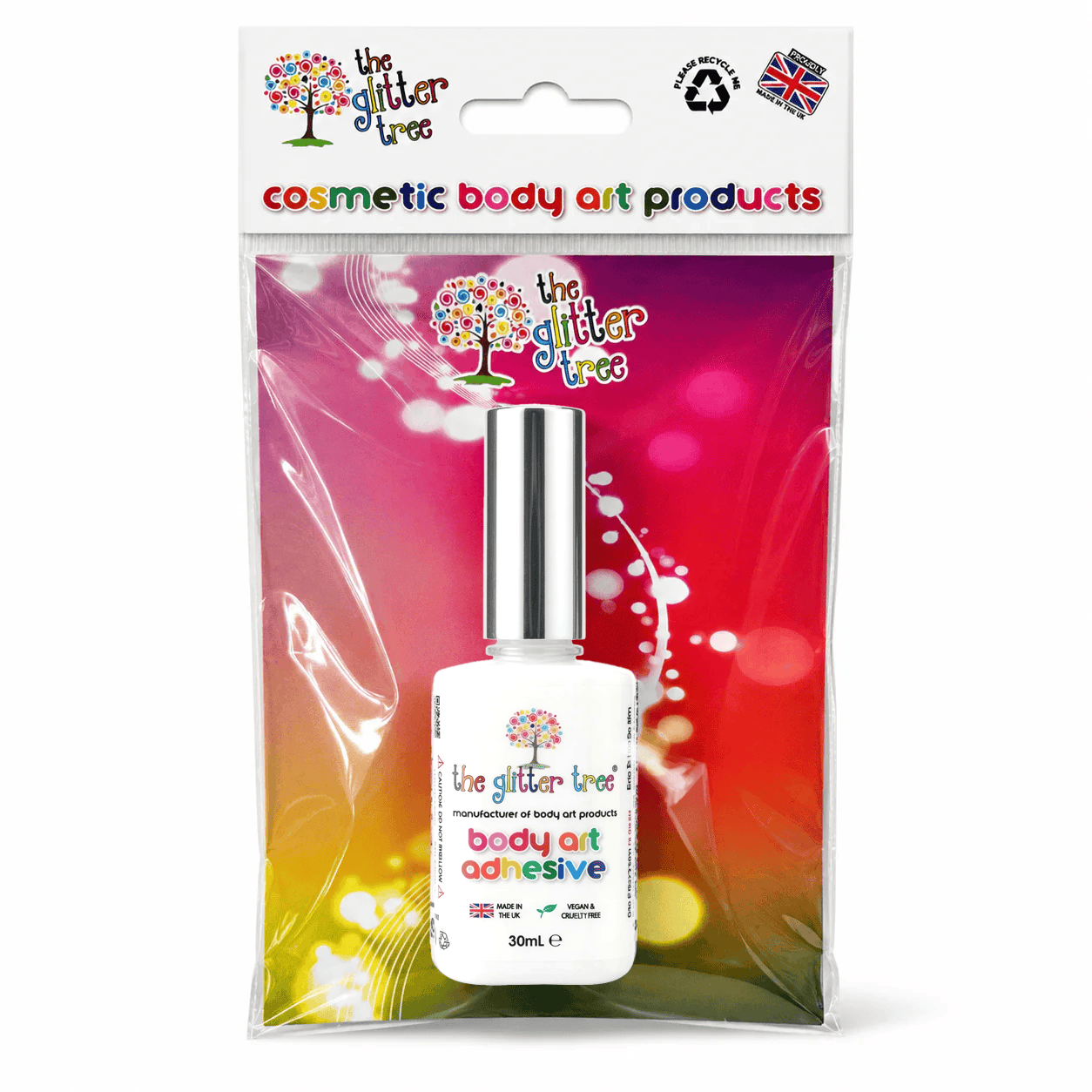Packaging for The Glitter Tree 30mL body art adhesive
