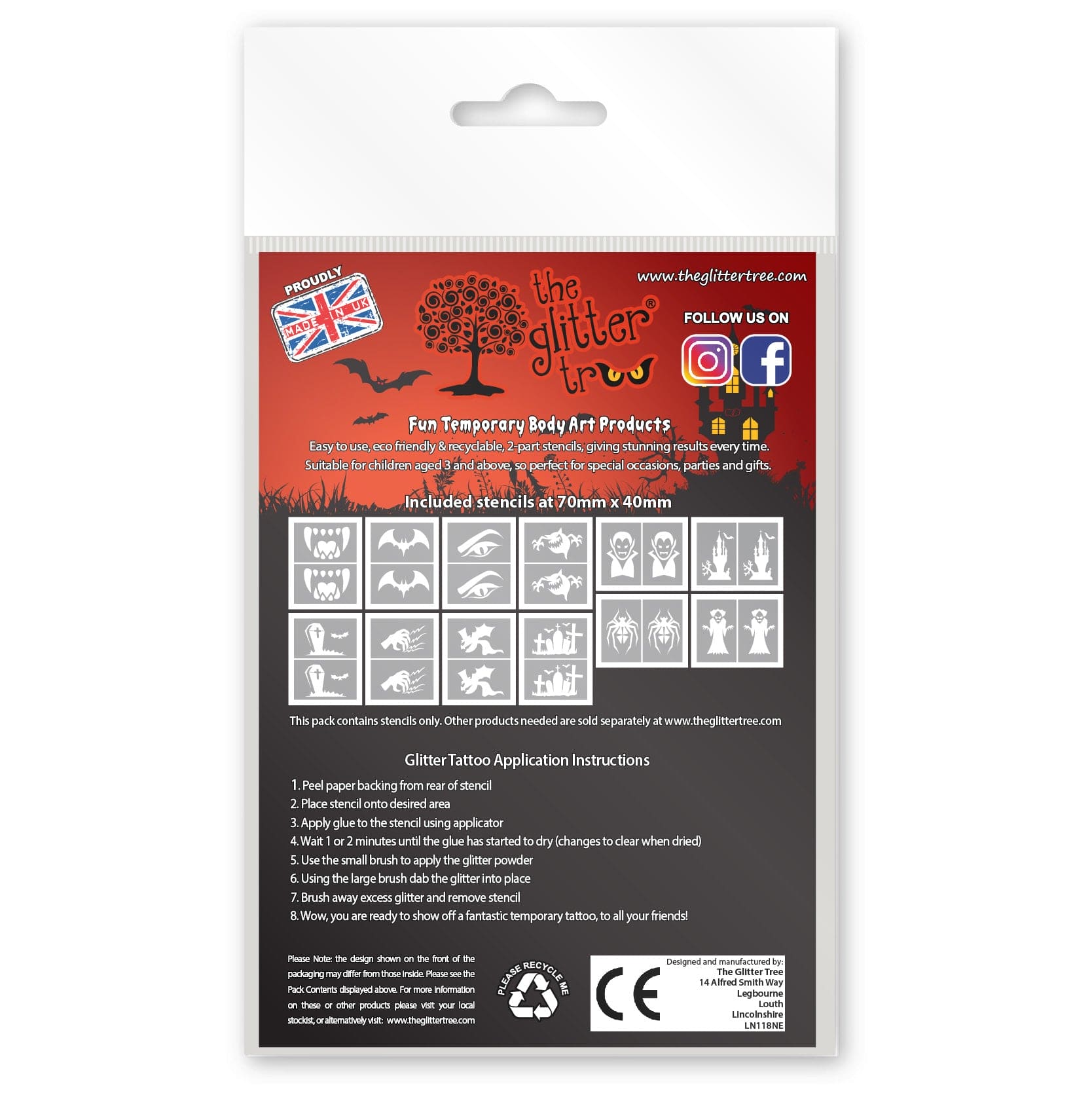 Vampire themed glitter tattoo stencils.