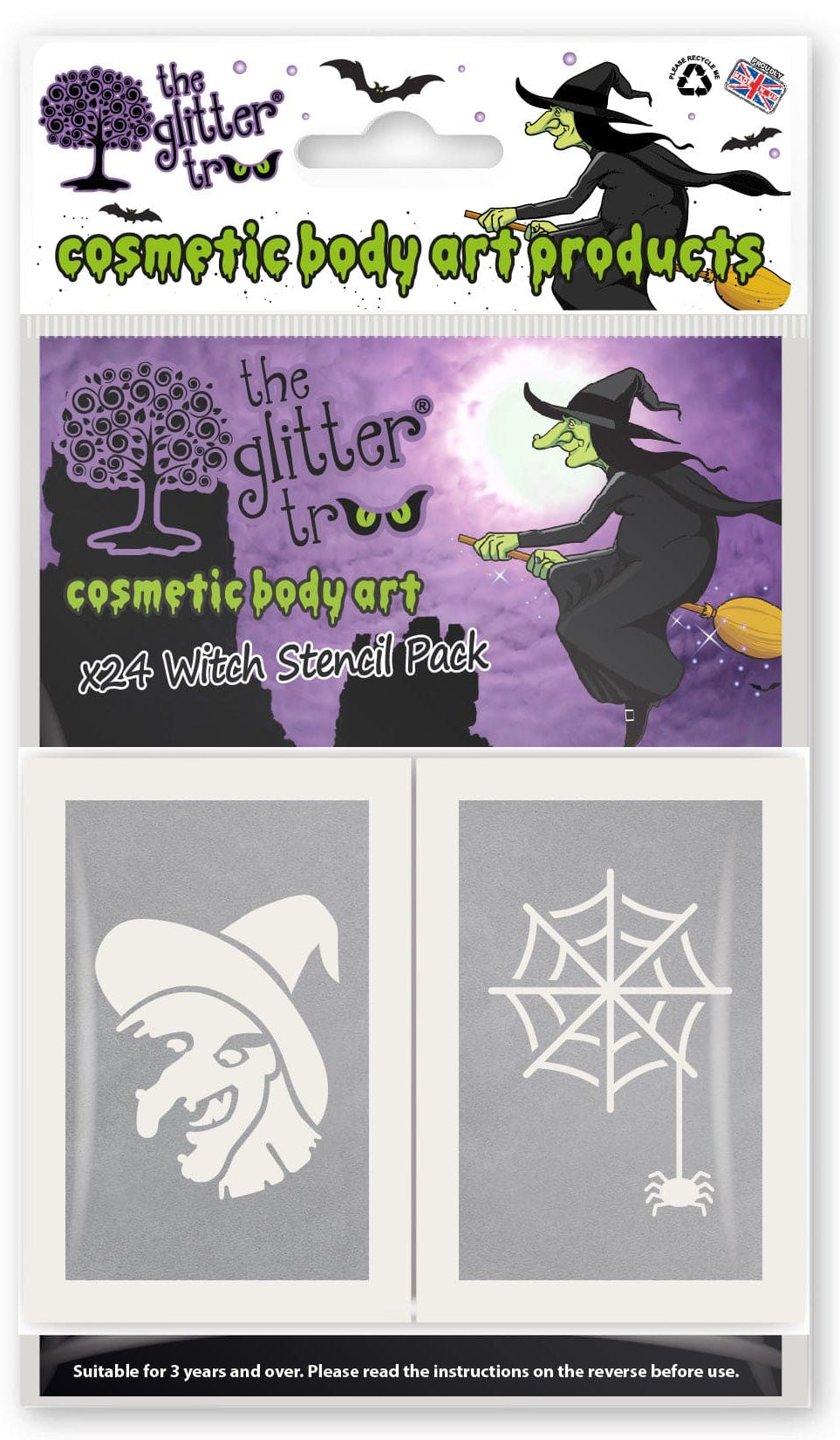Witches themed glitter tattoo stencils.