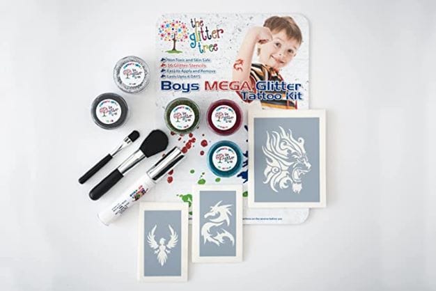 Boys Mega Glitter Tattoo Kit - Great Value 36 Stencil Party Pack