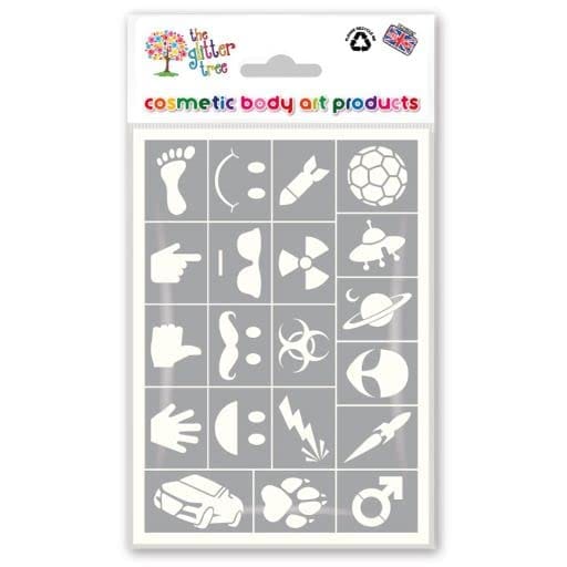 Boys Glitter Tattoo Stencil Sheets - x 3 sheets in each pack - 20 individual mixed mini designs on each sheet - 60 stencils in total