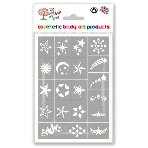Stars Glitter Tattoo Stencil Sheets - x 3 sheets in each pack - 20 individual mixed mini designs on each sheet - 60 stencils in total