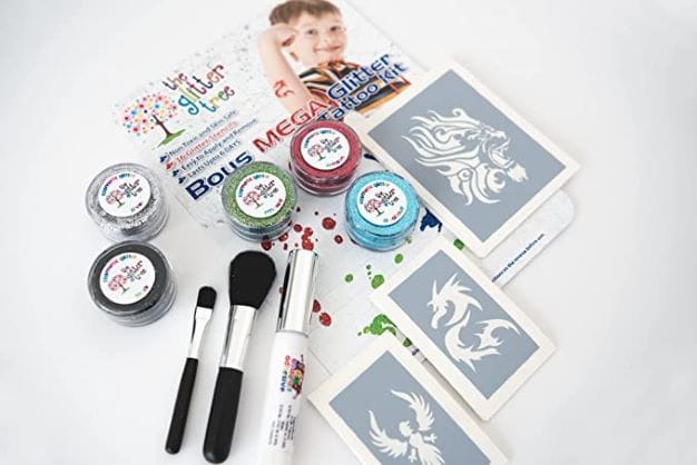 Boys Mega Glitter Tattoo Kit - Great Value 36 Stencil Party Pack