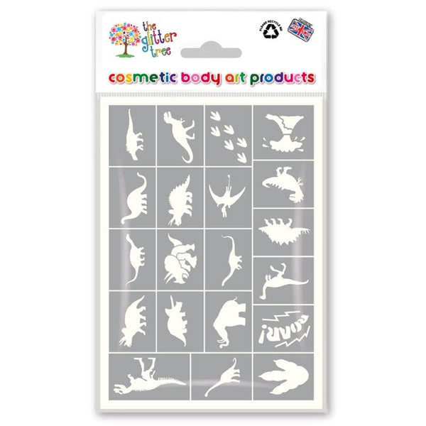 Dinosaurs Glitter Tattoo Stencil Sheets - 3 sheets per pack - 20 mini designs per sheet - 60 stencils total