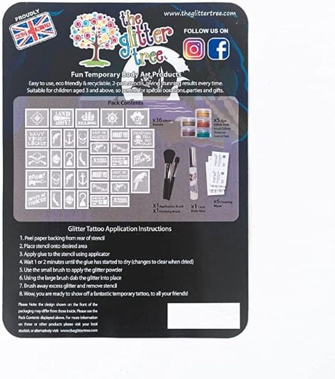 Pirate Themed Glitter Tattoo Kit - Fantastic value 36 stencil party pack.