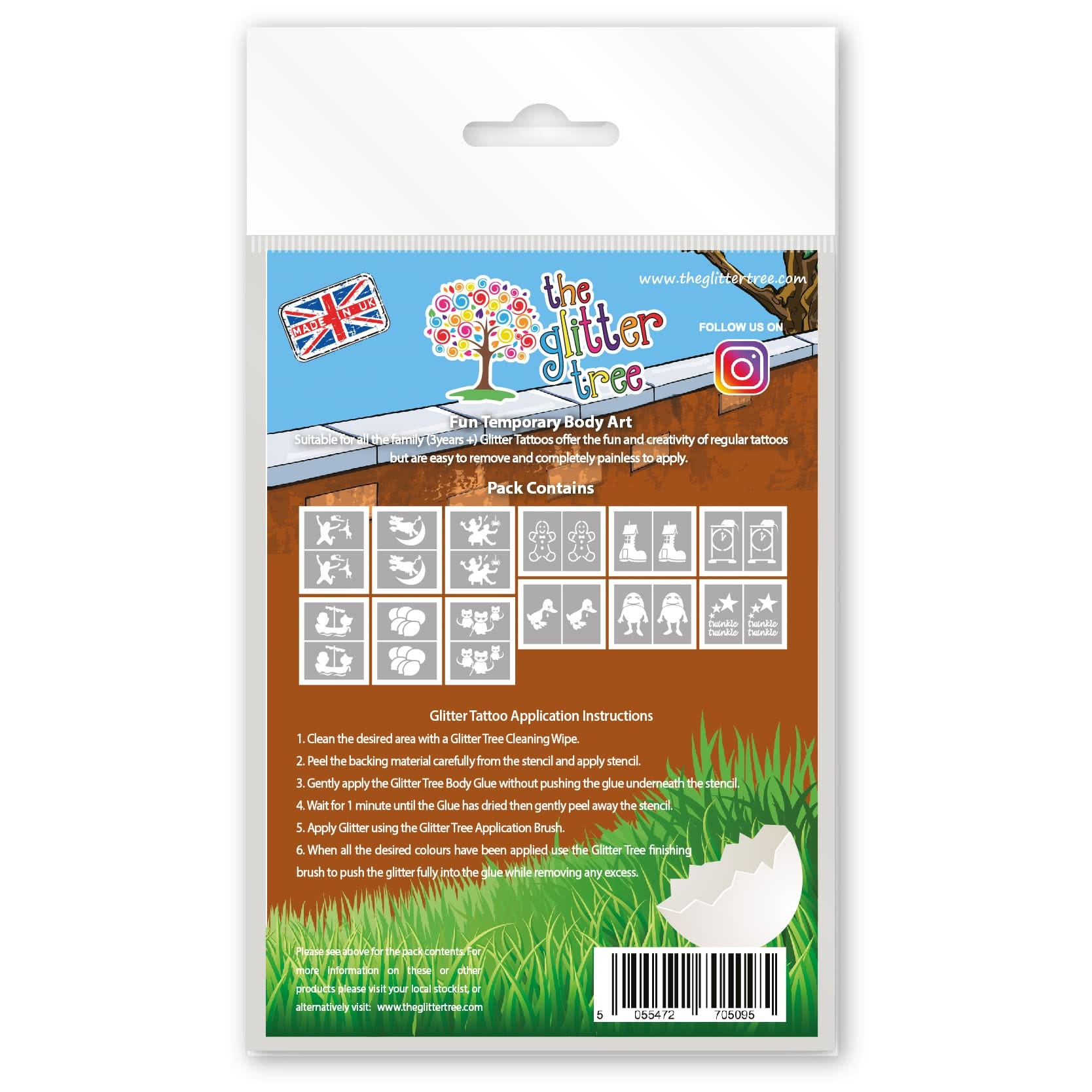 Nursery Rhyme themed glitter tattoo stencils.