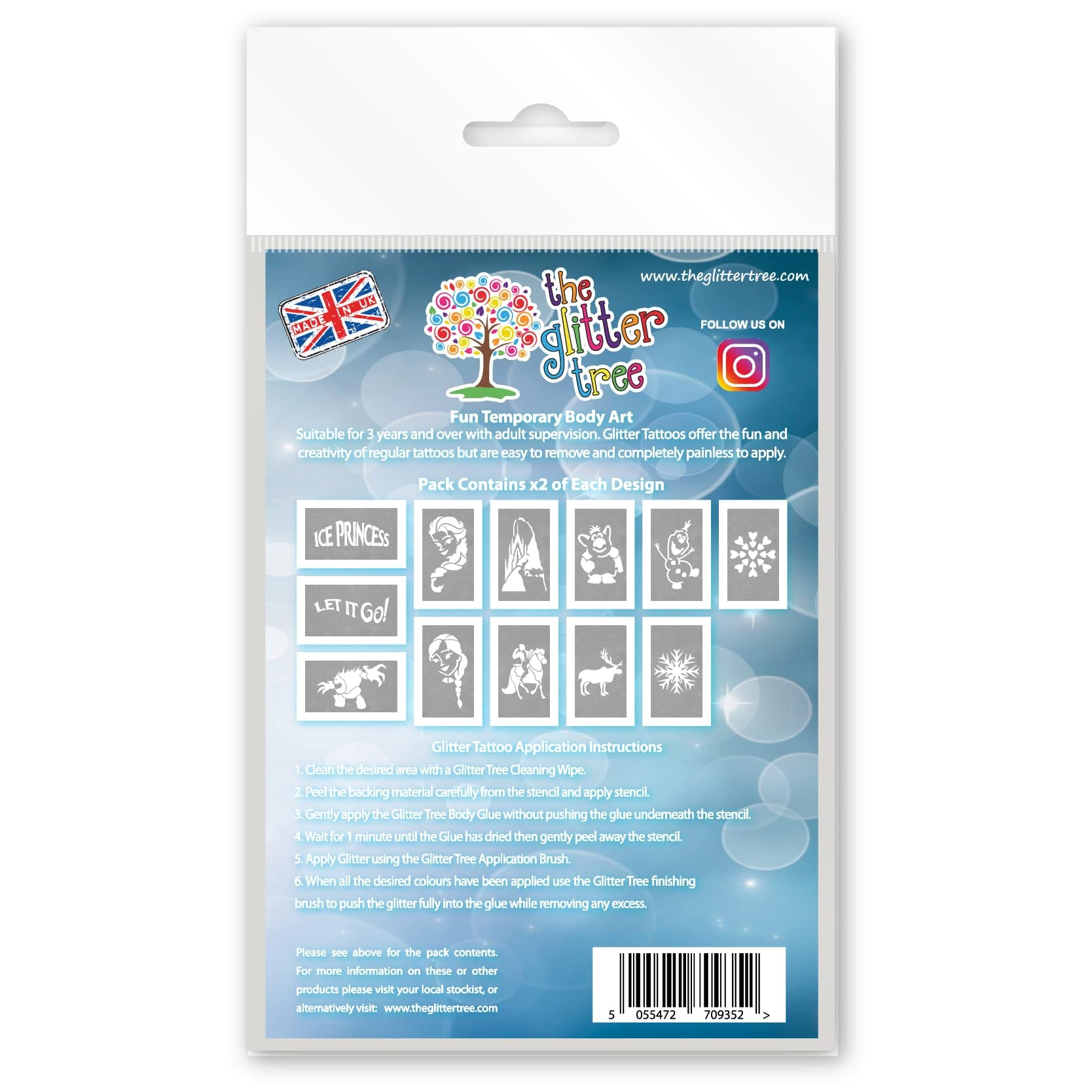 Ice Princess glitter tattoo stencils.