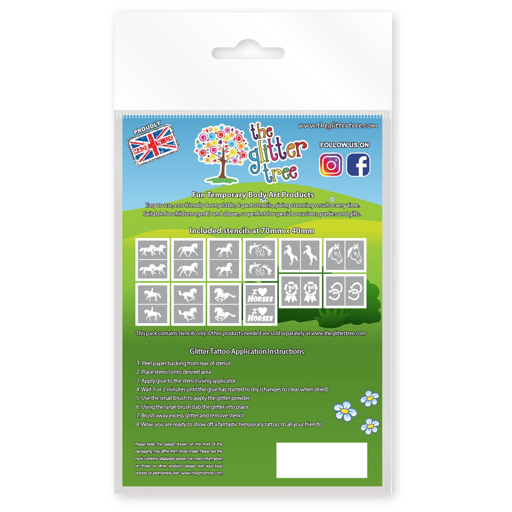 Horse & Pony themed glitter tattoo stencils.