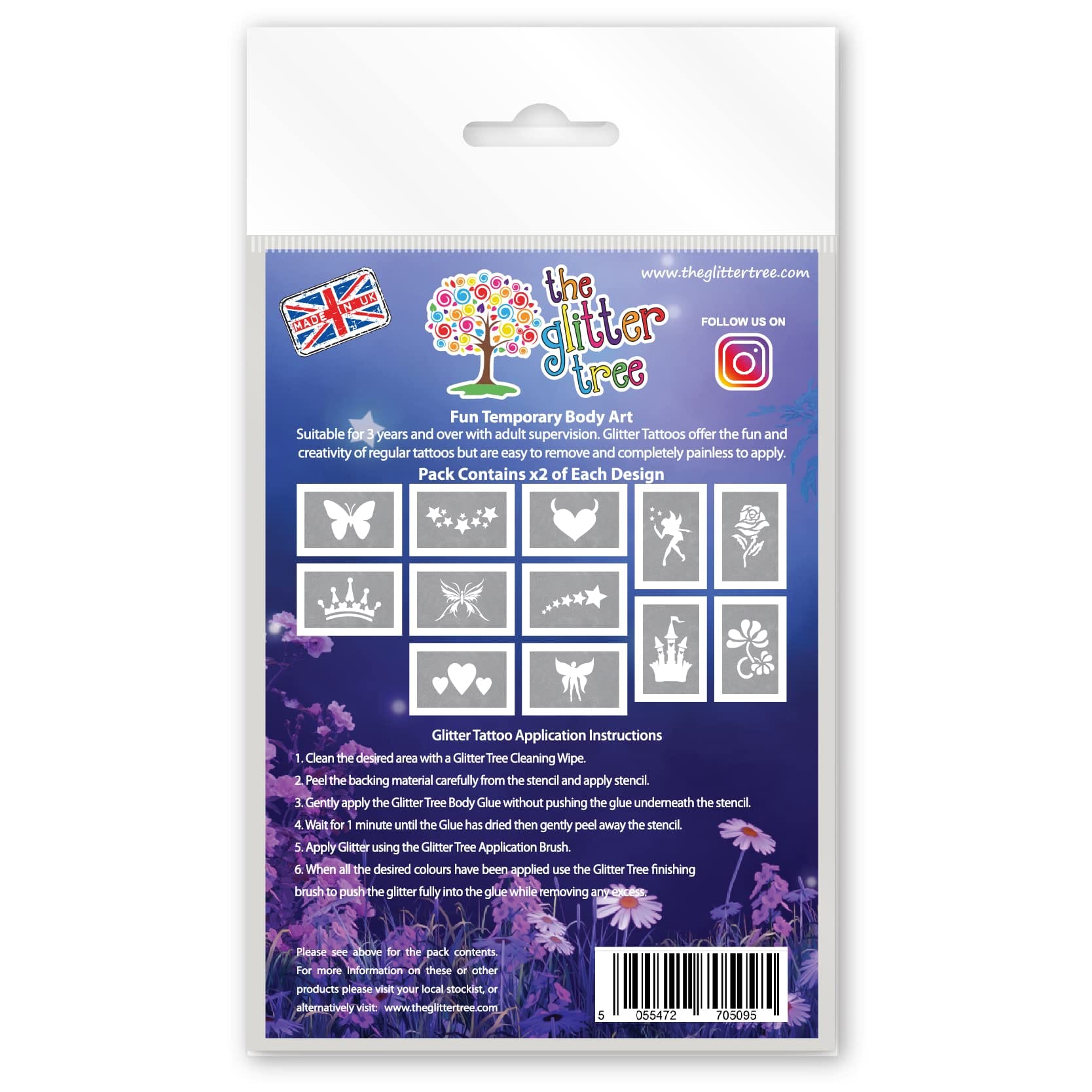 Girls themed glitter tattoo stencils.