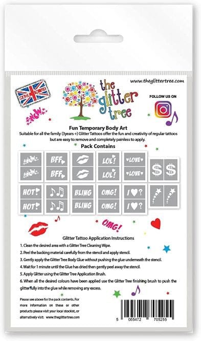 Pop Girl themed glitter tattoo stencils.