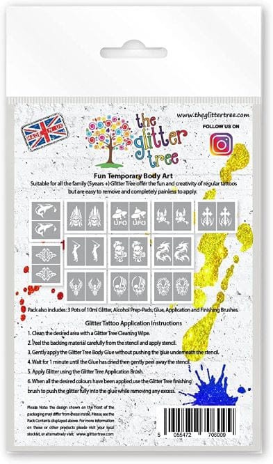 Boys themed glitter tattoo stencils.