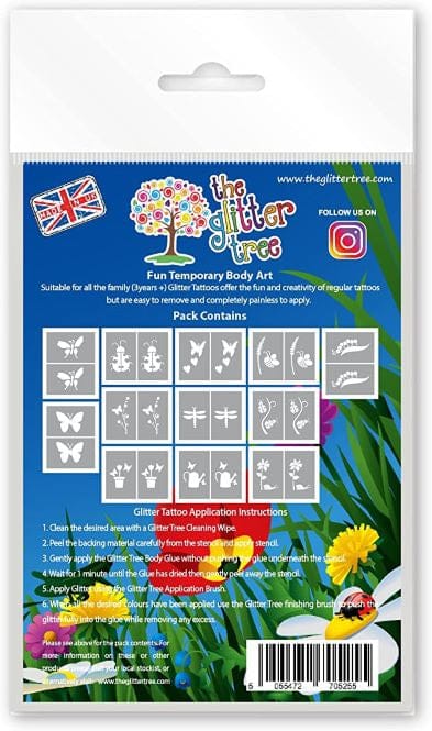 Bugs & Butterflies themed glitter tattoo stencils.