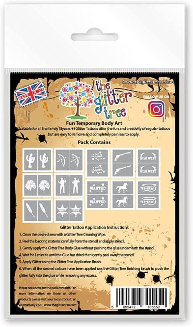 Cowboys and Indians glitter tattoo stencils.