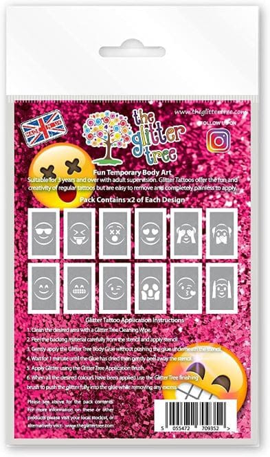 Emoji themed glitter tattoo stencils.