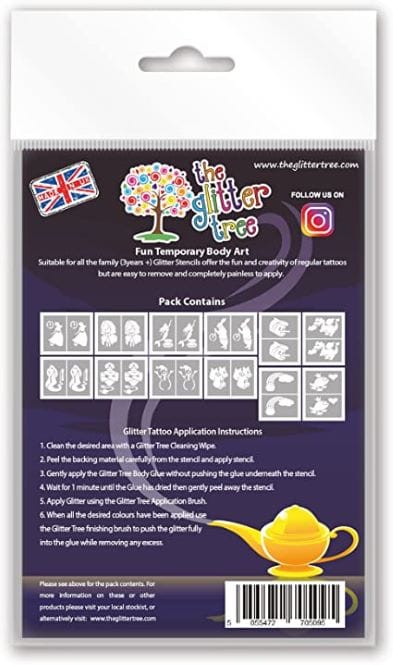 Fairy Tale themed glitter tattoo stencils.