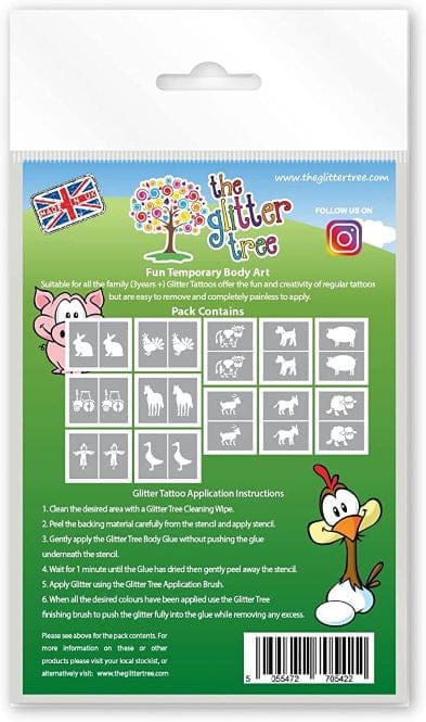 Farm Yard themed glitter tattoo stencils.