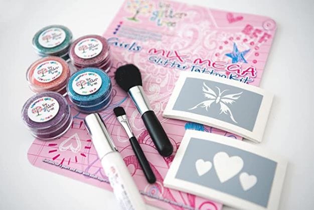 Girls fun mega glitter tattoo kit. Great value 36 stencil mega party pack.