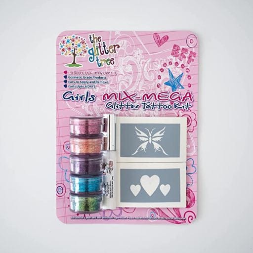 Girls fun mega glitter tattoo kit. Great value 36 stencil mega party pack.