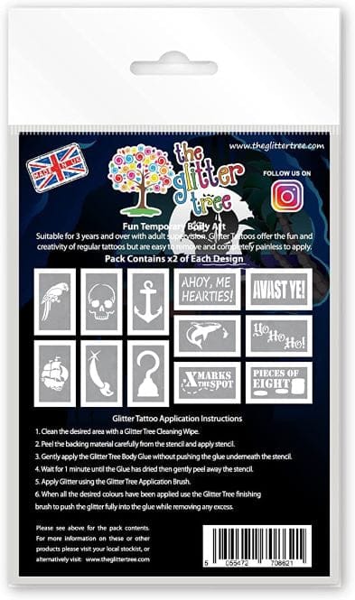 Pirate themed glitter tattoo stencils.