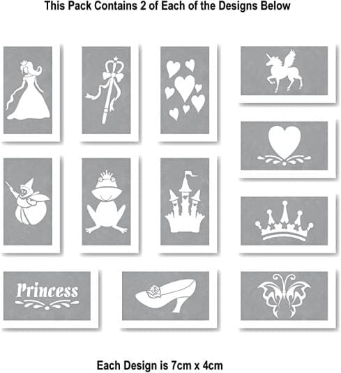 Princess themed glitter tattoo stencils.