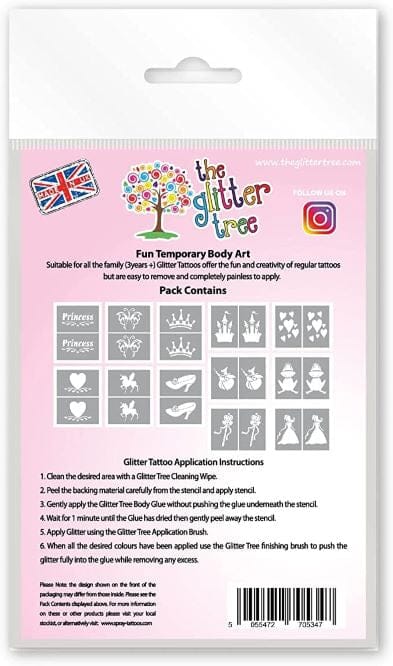 Princess themed glitter tattoo stencils.