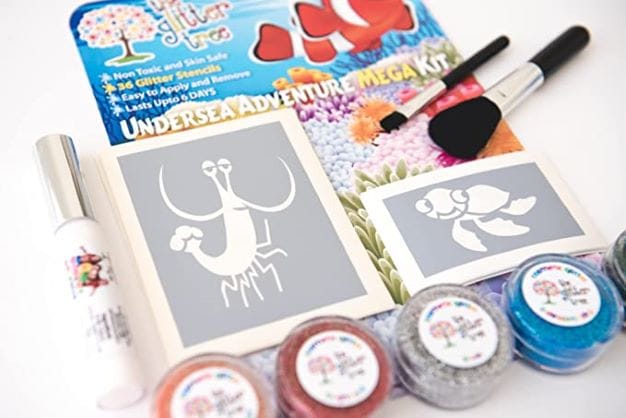 Under the sea glitter tattoo kit - stunning value 36 stencil mega party kit.