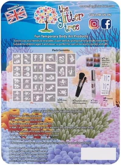Under the sea glitter tattoo kit - stunning value 36 stencil mega party kit.