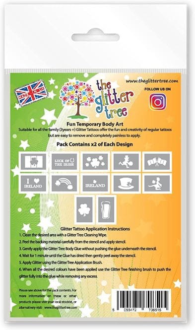 St Patrick's Day themed glitter tattoo stencils