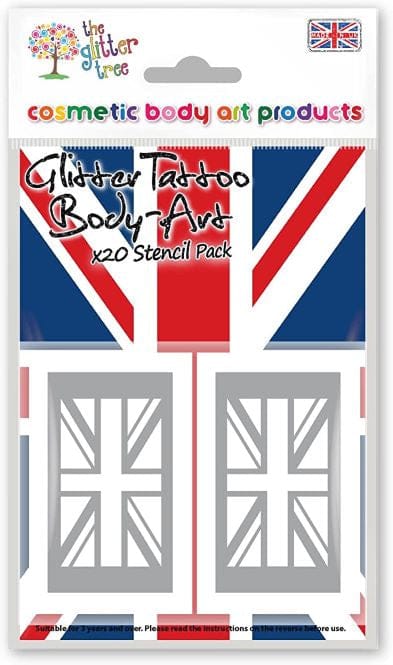 Union Jack themed glitter tattoo stencils.