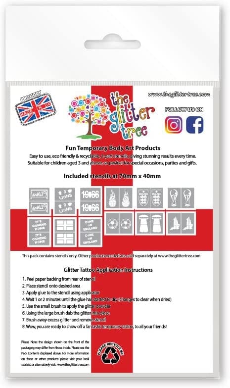 England Football Supporters Glitter Tattoo Stencils