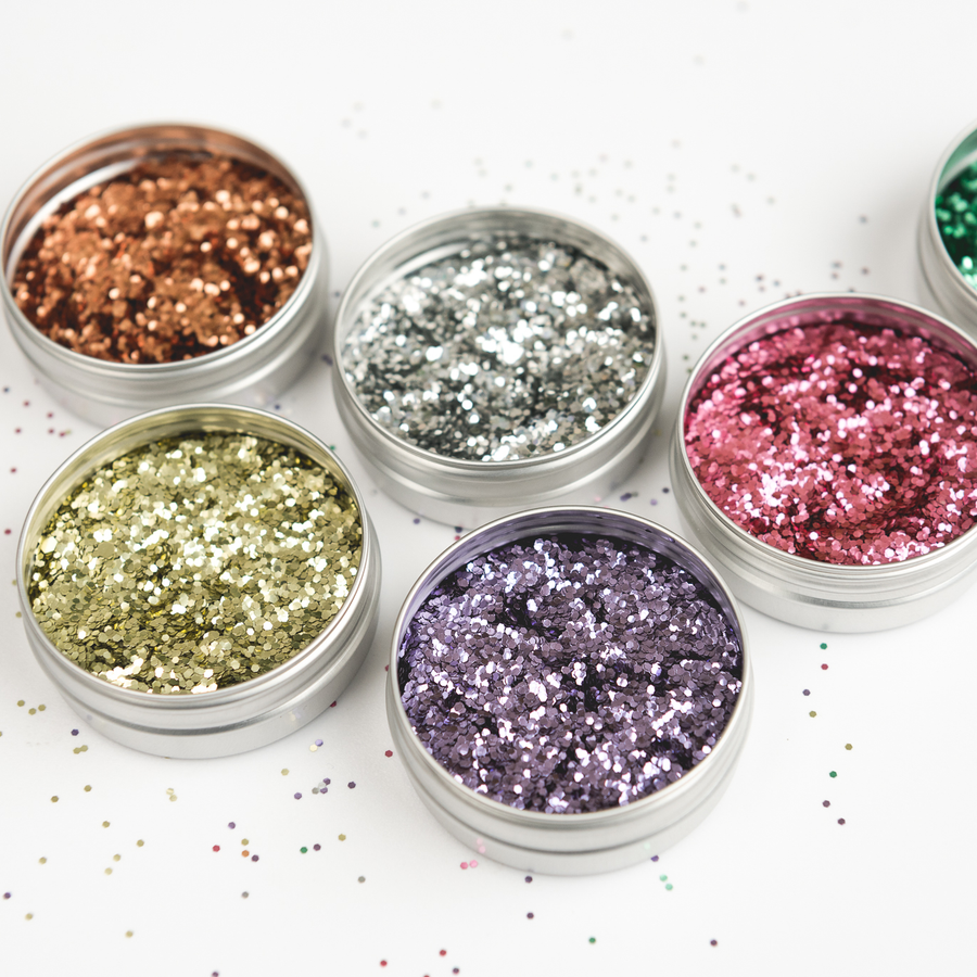 A collection biodegradable glitter pots at The Glitter Tree