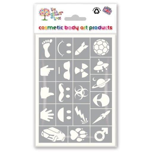 Boys Glitter Tattoo Stencil Sheets - 3 sheets in each pack - 20 individual mixed mini designs on each sheet - 60 stencils in total