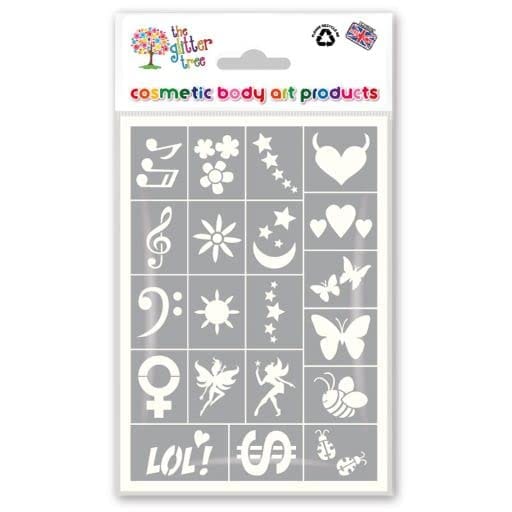 Girls Glitter Tattoo Stencil Sheets - 3 sheets in each pack - 20 individual mixed mini designs on each sheet - 60 stencils in total