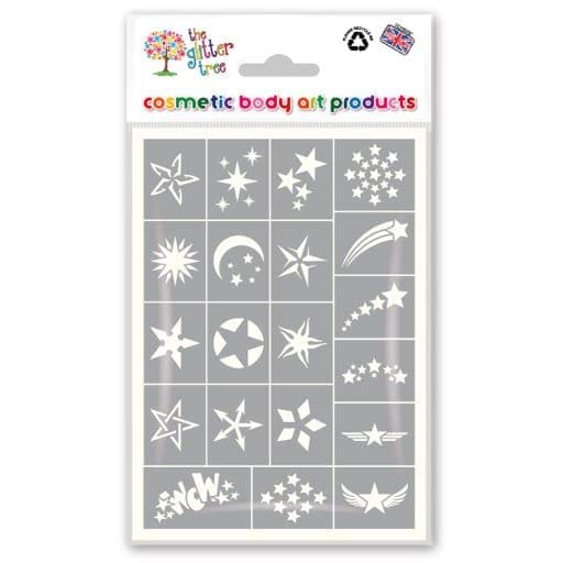Stars Glitter Tattoo Stencil Sheets - 3 sheets in each pack - 20 individual mixed mini designs on each sheet - 60 stencils in total