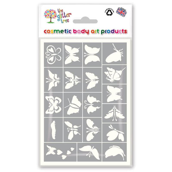 Butterfly Glitter Tattoo Stencil Sheets - 3 sheets in each pack - 20 individual mixed mini designs on each sheet - 60 stencils in total