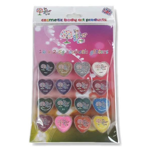 Heart Shaped Cosmetic Glitter | Multi-Pack – 16 Colours