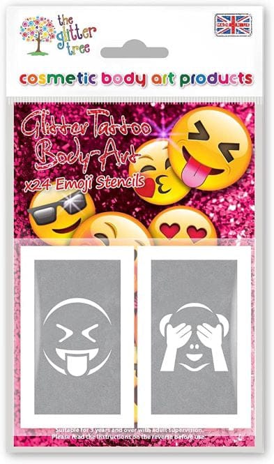 Emoji themed glitter tattoo stencils.
