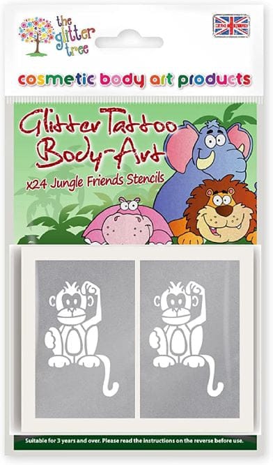 Jungle animal friends themed glitter tattoo stencils.