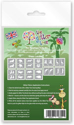 Jungle animal friends themed glitter tattoo stencils.