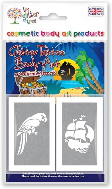 Pirate themed glitter tattoo stencils.