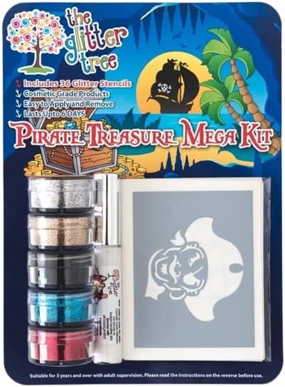 Pirate Themed Glitter Tattoo Kit - Fantastic value 36 stencil party pack.