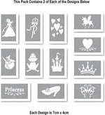 Princess themed glitter tattoo stencils.