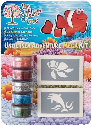 Under the sea glitter tattoo kit - stunning value 36 stencil mega party kit.